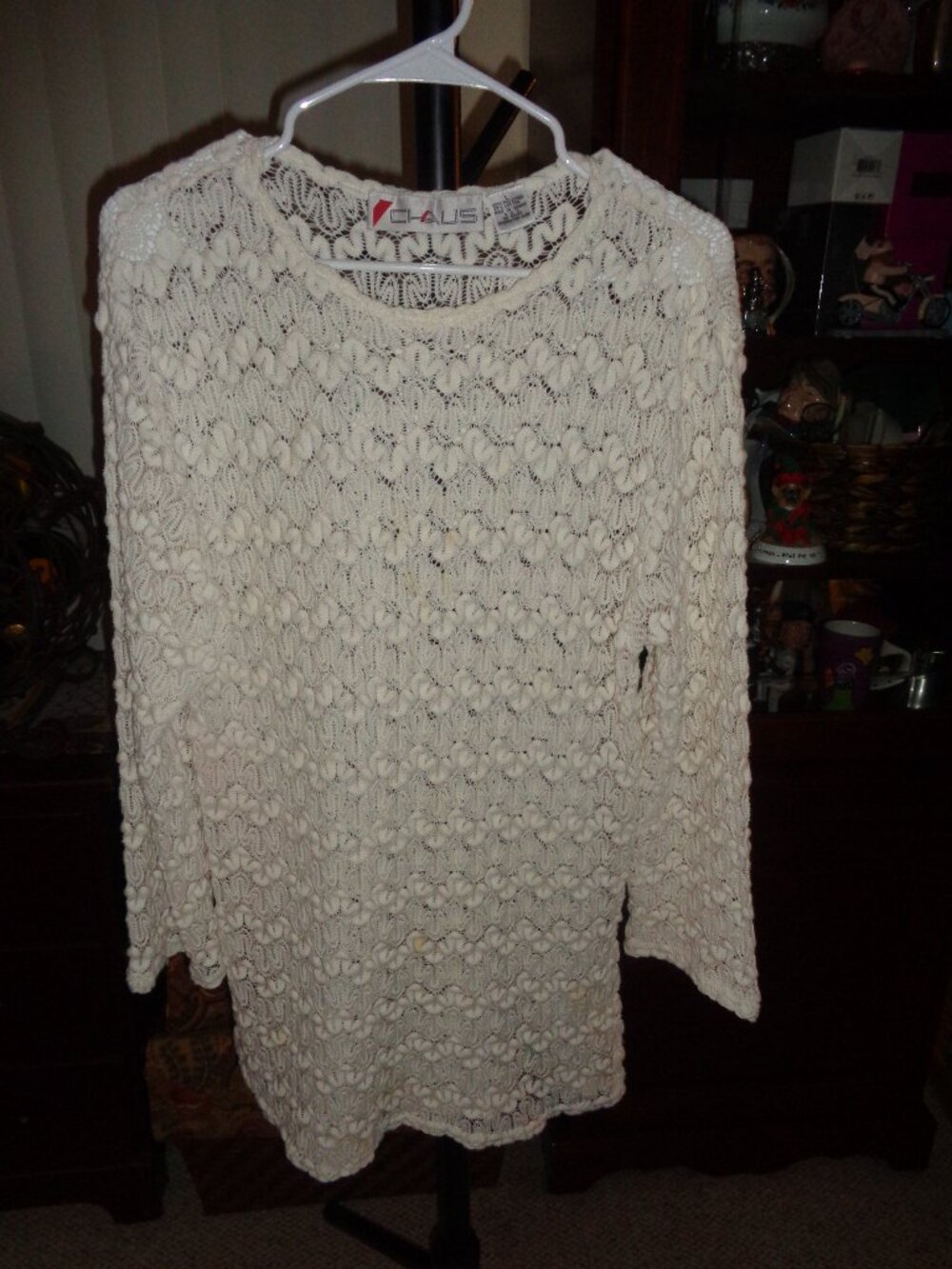 Chaus Off White Crochet Long Sleeve Shirt Size Large